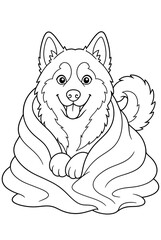 Fototapeta premium Husky Peeking Out of a Blanket Coloring Page