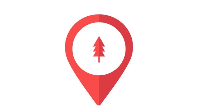 Red nature park and forest destination location pin icon animation