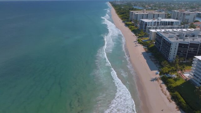 Aerial drone view of Hillsboro beach, Florida with city and ocean