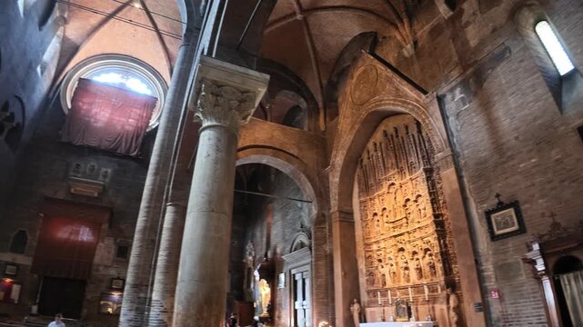Captivating view of the Modena cathedral interior nave, showcasing gothic architecture and sacred ambiance in the heart of Modena, Italy of Modena city in Italy