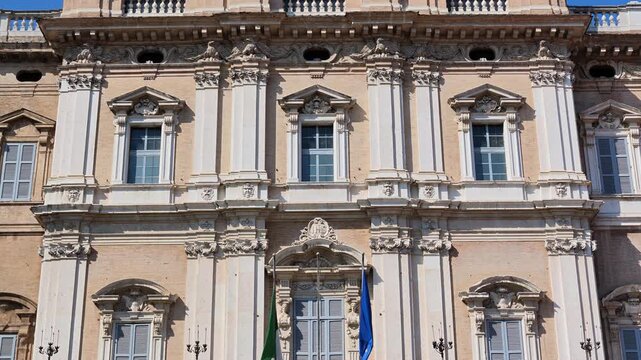 close up in Roma square with the historic Ducal Palace, home to the Military Academy of Modena of Modena city in Italy