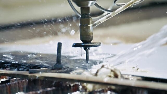 Waterjet Cutting Machine Precisely Slicing Metal in Production Plant