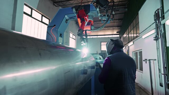 Advanced Robotic Welding of Boiler in Modern Industrial Factory