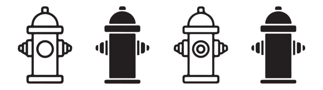 Fire hydrant vector collection featuring outline and solid styles for urban infrastructure branding.