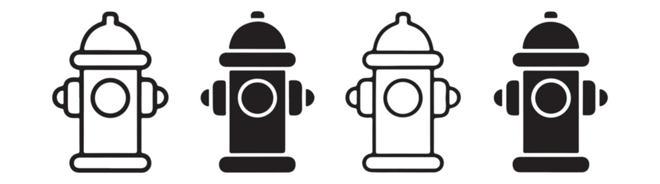 Fire hydrant vector icon set showcasing detailed solid and outlined shapes for fire safety plans.