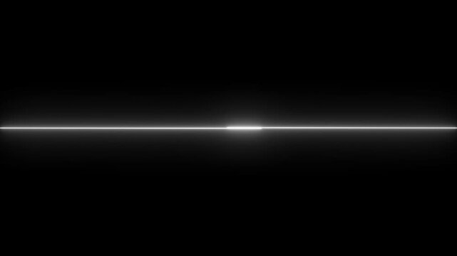 Two horizontal white color neon glowing bars, separated of a dark space, against a black background, creating a minimalist light effec.4k video animation