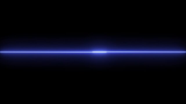 Two horizontal blue color neon glowing bars, separated of a dark space, against a black background, creating a minimalist light effec.4k video animation