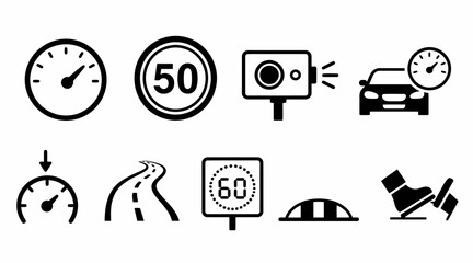 Fototapeta premium Automotive speedometer and traffic speed limit icon set.