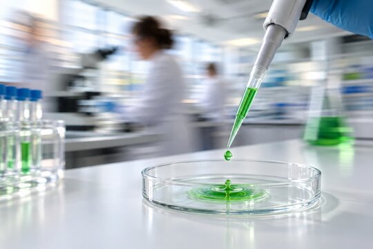 Laboratory Pipette Dispensing Green Liquid