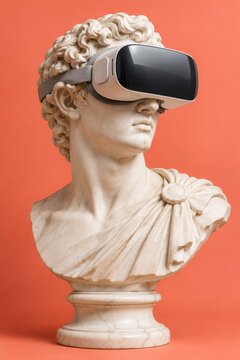 Classical Bust Wearing Virtual Reality Headset