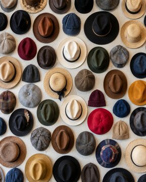 Hats Arranged in Circular Wall Pattern