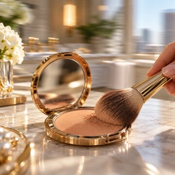 Makeup Brush Applying Powder from Compact