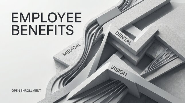 Open Enrollment Employee Benefits Conceptual Structure Highlighting Medical Dental and Vision Health Insurance Plans