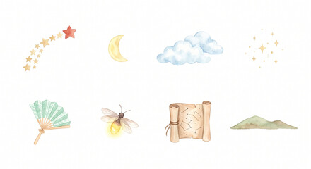 Obraz premium さそり座と夏の南の星空 クリップアート 水彩