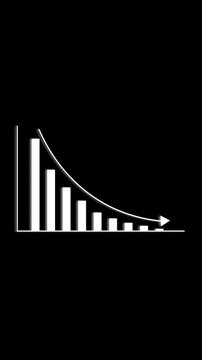 Bar chart animation displays a downward market trend curve Corporate business financial losses reflect on the bar chart Negative economic trading performance marks the bar chart