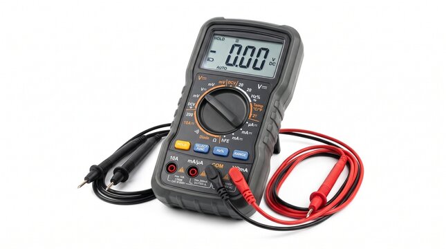 Digital Multimeter with Test Probes Isolated on White Background