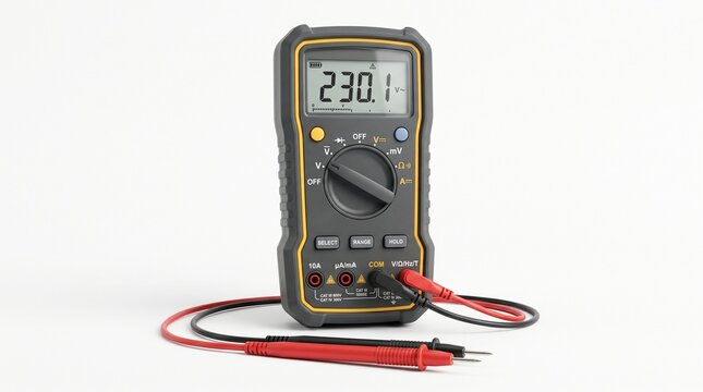 Compact Digital Multimeter Tool for Voltage Current and Resistance Testing on White Background