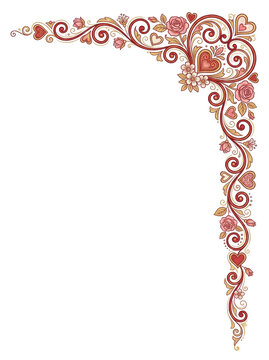 Elegant Heart Flourish Corner Design for Valentines Day.