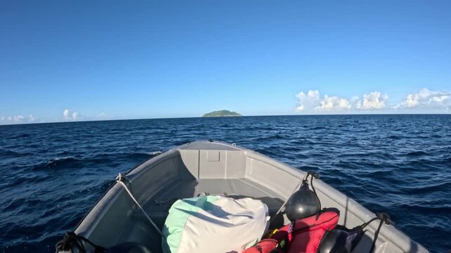 Boat POV Approaching Desecheo Island off Rinc&oacute;n Puerto Rico