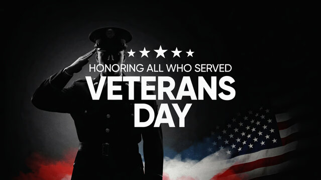 Military Salute Honoring Veterans Day with American Flag Background
