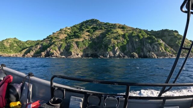 Slow Boat Pass Along Desecheo Island Coast in Puerto Rico