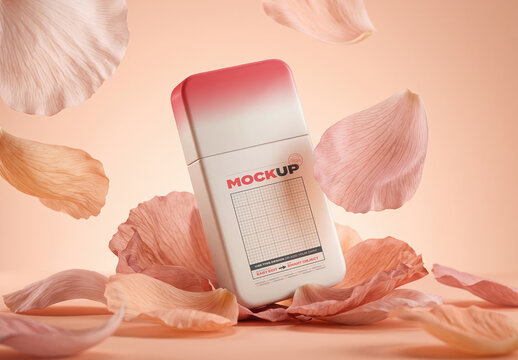 Cosmetic Container with Flower Petals Branding Mockup