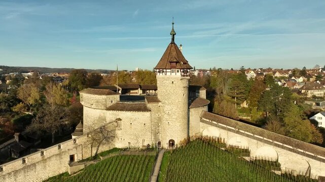 Aerial view of the Munot fortress in the old town of Schaffhausen, Canton Schaffhausen, Switzerland