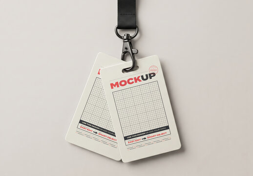 Identification Badges Hanging from Spring Loaded Key Ring Mockup