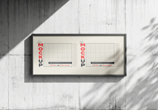 Horizontal Billboard on Concrete Wall Mockup