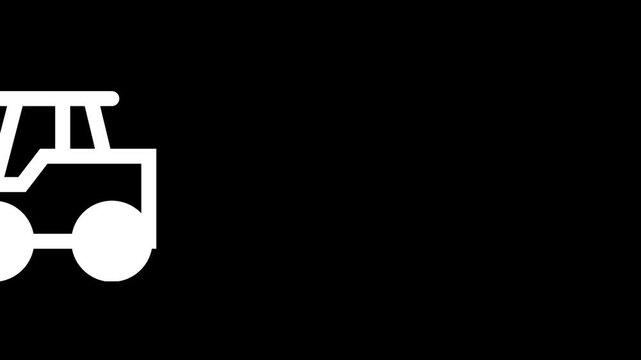White outline bulldozer pushing a large circle across a black background. Minimalist 2D animation concept for construction, heavy equipment, or clearing paths.
