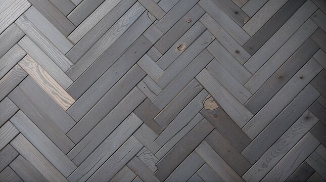 A modern luxurious grey herringbone wood parquet floor featuring an elegant, perfectly aligned geometric timber pattern with realistic natural wood grain, subtle knots and fine plank details
