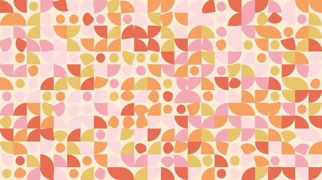 Semicircles combined with small dots form a repeating geometric wallpaper pattern with warm pastel tones.
