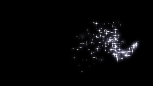 Magic light curve trail with sparkling bokeh, luxury white fairy dust line, glowing star burst effect, doodle cartoon twinkling star overlay, seamless loop motion, black screen background, 4k video