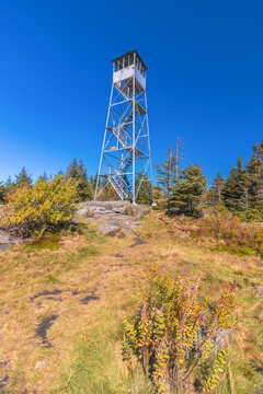 St. Regis Fire Tower near Paul Smiths, NY, Adirondacks on a crisp clear Autumn morning 