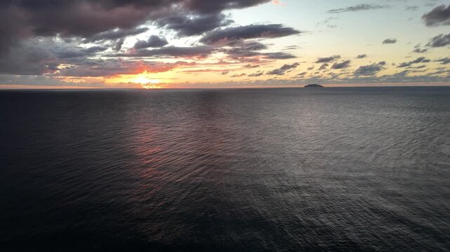 Sunset Over Caribbean Sea With Desecheo Island Near Rincon Puerto Rico