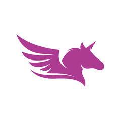 Fototapeta premium Flying Winged Unicorn Pegasus Silhouette Logo for Fantasy Gaming and Creative Brand Identity