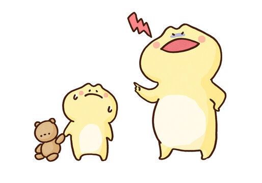 Parent frog relentlessly scolding its child, toxic parents or verbal child abuse concept