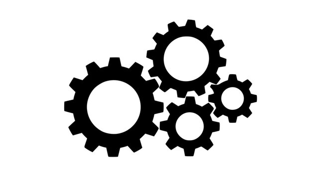 Black vector gears illustration showing mechanical teamwork and process integration