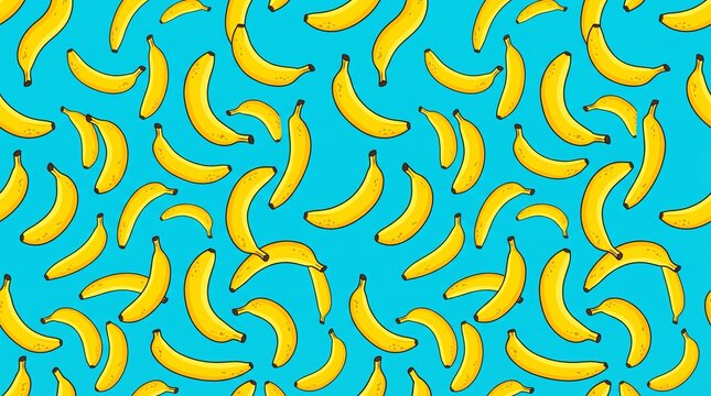 Seamless banana pattern on bright blue background