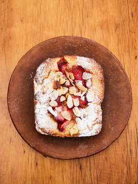 Sweet brioche bread with straberries and walnuts