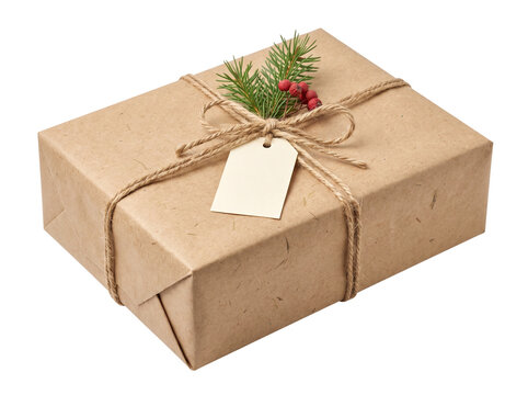 Rustic Kraft Christmas Gift Package with Jute Twine and Pine Sprig