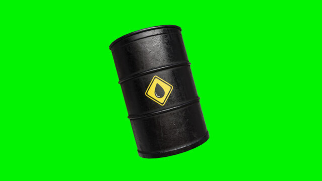 Crude oil barrel on green screen background. Oil market, crude oil prices, trade war, gas or petroleum supply chain and world energy industry concept. 3d render