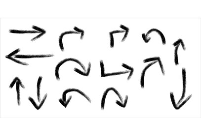 Obraz premium Collection of hand drawn black arrows isolated on a white background for design and navigation elements
