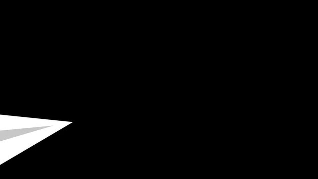 Animated white paper airplane icon flying in smooth motion on transparent background.