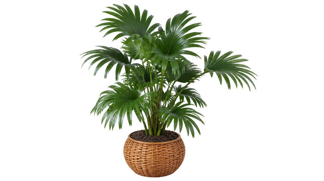 Fan Palm Plant in Woven Wicker Basket