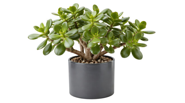 Jade Plant in a Dark Gray Pot Isolated