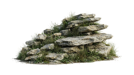 Natural rock formation with green plants isolated on transparent background © Afrin