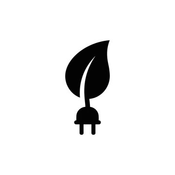 Green energy leaf plug icon black silhouette for sustainable power and eco friendly electricity solutions.