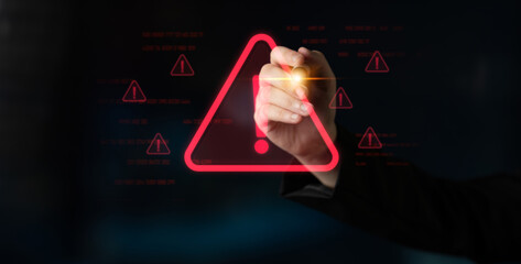 Cybersecurity alert warning showing red cyber for data breach, network threat, and cyber security system vulnerability with emphasis on security risk, caution, digital protection Latch © InfiniteFlow