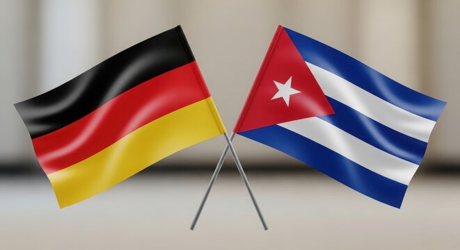German and Cuban flags waving side by side as a symbol of cooperation illustration